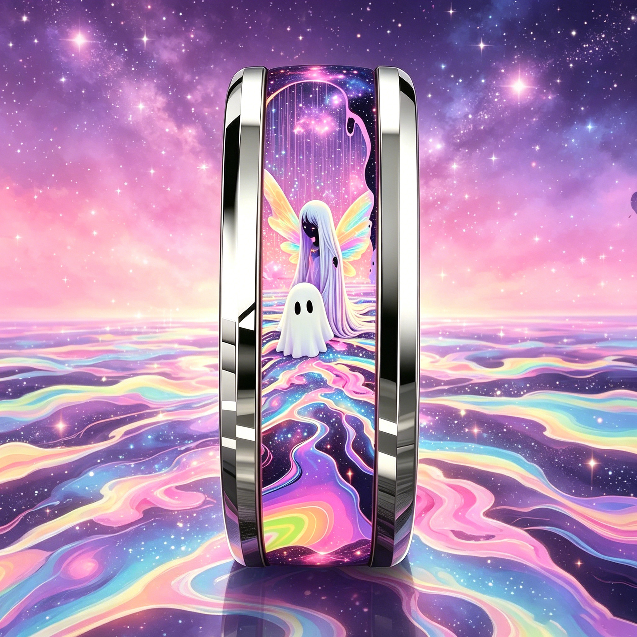 Starry Sky Iridescent Elf Print Stainless Steel Ring